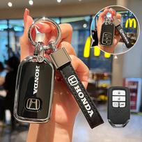 Madingas TPU automobilio nuotolinio valdymo pultelio dėklas Laikiklis Korpusas Raktų pakabukas Honda Civic CR-V HR-V VEZEL JAZZ Accord Jade Crider Odyssey 2015-2018 brown