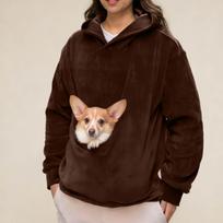 Unisex Casual Color Long Sleeve Hooded Sweatshirt with Pet Pocket M black