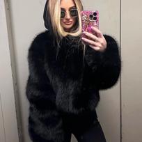Autumn And Winter Imitation Fur Coat, Street Shot Fox Fur Jacket Short Women'S Fur Top 2XL juoda
