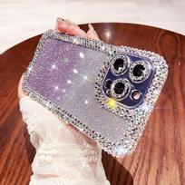 Apple 16promax Mobile Phone Case New 13pro Glitter Powder Rhinestone Edge 12 Transparent Iphone15 Women 14 iPhone 12promax gray