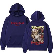 Anime Attack on Titan Reiner Braun Graphic Print Hoodie Men Women Cartoon Manga Retro Sweatshirt Male Unisex Oversized Pullover Hoodies S tamsiai mėlyna