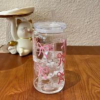 500Ml Pink Bow Print Water Bottle Drinking Can Iced Hot Coffee Juice Plastic Cup Pink Bowknot Tumbler Cup gray