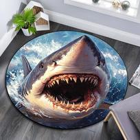 Shark Attack Round Area Rug,Carpet Rug for Living Room Bedroom Sofa Playroom Decor,Non-slip Floor Mat 80cmx80cm gray