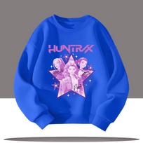 K-pop Demon Hunters New Children's Round-neck Sports Shirt with Cartoon Print Cute Girl Casual Top 160 blue