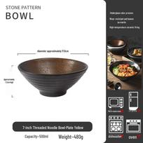 Japoniškas keramikos ramen dubuo - Kūgio formos dizainas, Didelis makaronų ir salotų dubuo, Puikiai tinka naudoti namuose arba komerciškai gray