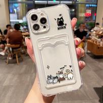 Card Slot Holder Phone Case For iPhone 13 15 17 16 11 12 14 Pro Max 16E 17 Air XR XS 7 8 Plus SE Soft Photo Pocket Wallet Cover For iPhone 12 Pro black
