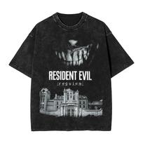 Resident Evil Leon S. Kennedy Chainsaw Washed T-Shirt, Unisex Game Fan Streetwear Tee, 100% Cotton Casual Short Sleeve Top XXL dramblio kaulas