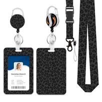 Leopards Retractable Badge Holder Waterproof ABS Card Holder With Retractable Lanyard For Corporate Business Employee 1 black