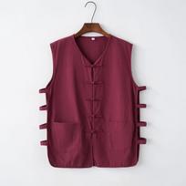 Vintage Men's Cotton Linen Kung Fu Vest Sleeveless Open Cardigan Summer Tank Top Traditional Tang Suit Chinese Clothing S bordinė
