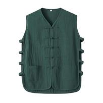 Vintage Men's Cotton Linen Kung Fu Vest Sleeveless Open Cardigan Summer Tank Top Traditional Tang Suit Chinese Clothing S armijos žalia spalva