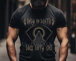 Viking Metal Grim Reaper T-Shirt, Black & Death Metal Tee | Only In Death Does Duty End | Metalheads T-Shirt, Norse Clothing Unisex Shirt 150 black