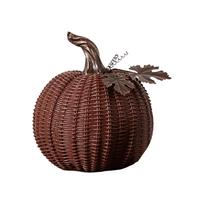 Basket Weave Pumpkin with Leaves - Fall Decor Tabletop Ornament, Home One Size brown