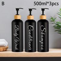 3Pcs Refillable Shampoo Conditioner Body Wash Pump Bottles,Bamboo Lid Plastic Shower Dispenser Set for Bathroom black