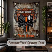 Personalizuotas sieninis gobelenas, Harley-Davidson pasirinktinis tekstas, minkšto audinio sienos menas patalpų dekoravimui 180cmx200cm