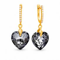 Sidabriniai auskarai „Romantic Heart III (Silver Night)“ su Swarovski® kristalais