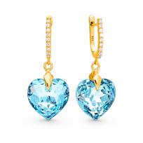 Sidabriniai auskarai „Romantic Heart III (Aquamarine Blue)“ su Swarovski® kristalais