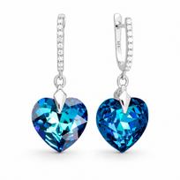 Sidabriniai auskarai „Romantic Heart III R (Bermuda Blue)“ su Swarovski® kristalais