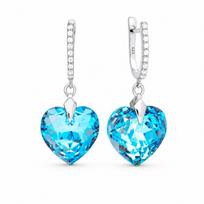Sidabriniai auskarai „Romantic Heart III R (Aquamarine Shimmer)“ su Swarovski® kristalais
