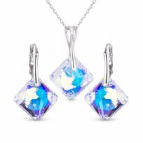 Sidabrinis papuošalų rinkinys moterims „Shimmer (Blue Aurora Borealis)“ su Swarovski® kristalais