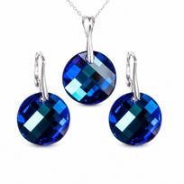 Sidabrinis papuošalų rinkinys moterims DiamondSky „Moon (Bermuda Blue)“ su Swarovski kristalais