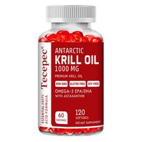 Tecepec Antarctic Krill Oil Supplement 1000mg, Premium, Omega-3 EPA 120mg DHA 80mg, Phospholipids & Astaxanthin 200mcg,  120 Caps 120 Capsules