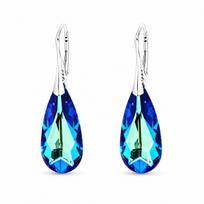 Sidabriniai auskarai moterims DiamondSky „Rainbow Waterfall (Bermuda Blue)“ su Swarovski kristalais