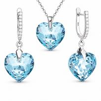 Sidabrinis papuošalų rinkinys moterims „Romantic Heart III R (Aquamarine)“ su Swarovski® kristalais
