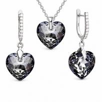 Sidabrinis papuošalų rinkinys moterims „Romantic Heart III R (Silver Night)“ su Swarovski® kristalais