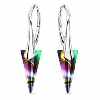 Sidabriniai auskarai moterims DiamondSky „Spike II (Rainbow Dark)“ su Swarovski kristalais