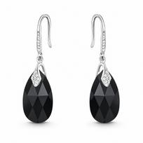 Sidabriniai auskarai moterims DiamondSky „Baroque III (Jet)“ su Swarovski kristalais