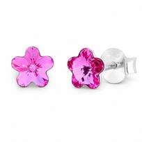 Sidabriniai auskarai moterims Diamond Sky „Sunny Flower (Fuchsia)“ su Swarovski kristalais