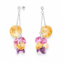 Sidabriniai auskarai moterims DiamondSky „Orchid (Golden Shadow / Iris)“ su Swarovski kristalais