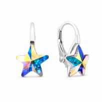Sidabriniai auskarai moterims DiamondSky „Starfall (Aurora Borealis)“ su Swarovski kristalais