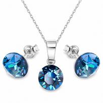 Sidabrinis papuošalų rinkinys moterims „Classic (Bermuda Blue)“ su Swarovski® kristalais