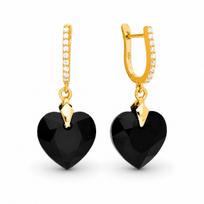 Sidabriniai auskarai „Romantic Heart III (Jet)“ su Swarovski® kristalais
