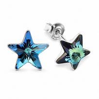 Vaikiški sidabriniai auskarai moterims DiamondSky „Žvaigždutė (Bermuda Blue)„ su Swarovski kristalais