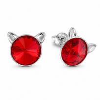 Sidabriniai auskarai „Cat (Light Siam)“ su Swarovski® kristalais