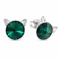 Sidabriniai auskarai „Cat (Emerald)“ su Swarovski® kristalais