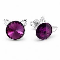 Sidabriniai auskarai „Cat (Amethyst)“ su Swarovski® kristalais