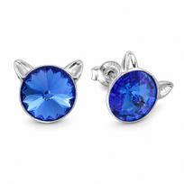 Sidabriniai auskarai „Cat (Sapphire)“ su Swarovski® kristalais