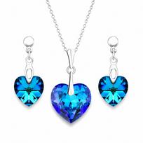 Sidabrinis papuošalų rinkinys „Romantic Heart II“ (Bermuda Blue) iš 925 prabos sidabro su Swarovski kristalais