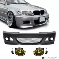 M3 išvaizdos Priekinis Bamperis, skirtas BMW E46 sedan / touring / coupe (98-05), su geltonais priešrūkiniais