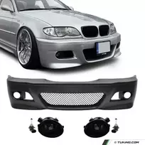 M3 išvaizdos Priekinis Bamperis, skirtas BMW E46 sedan / touring / coupe (98-05), su tamsintais priešrūkiniais