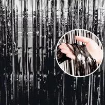Juostelių vakarėlio dekoratyvinė užuolaida durims/sienai, 90x240 cm, juoda
