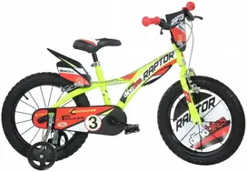 Kubisport Vaikiškas dviratukas 16 cali Raptor geltona kółka boczne hamulec Dino Bikes (Kub_05-CSK5163K-ZL)