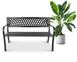 Sodo suoliukas su atlošu 125 cm, metalinė konstrukcija, juodas