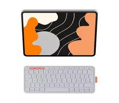 Logitech Flip Folio klaviatūrinis dėklas, skirtas Apple 13 colių iPad Air (M2, M3) – šviesiai pilka, QWERTZ vokiškas išdėstymas