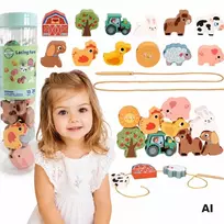 WOOPIE Žalias varstymo žaislas Ferma medinis 13 vnt