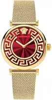 Versace moteriškas laikrodis su raudonu ciferblatu ir auksine apdaila