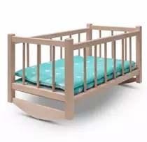 Medinė lėlės lovelė su patalyne Baby Mix žvaigždutės mėtų spalvos